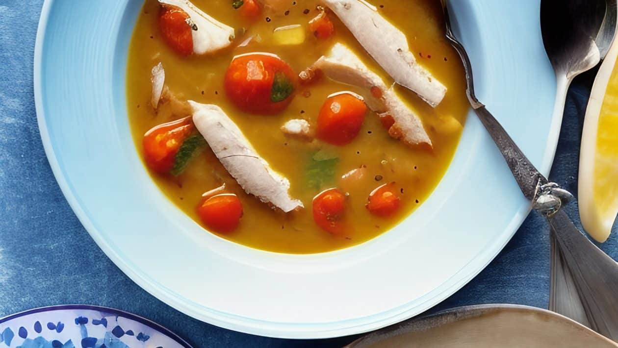 Fischsuppe mit Schellfisch, Safran und Tomaten